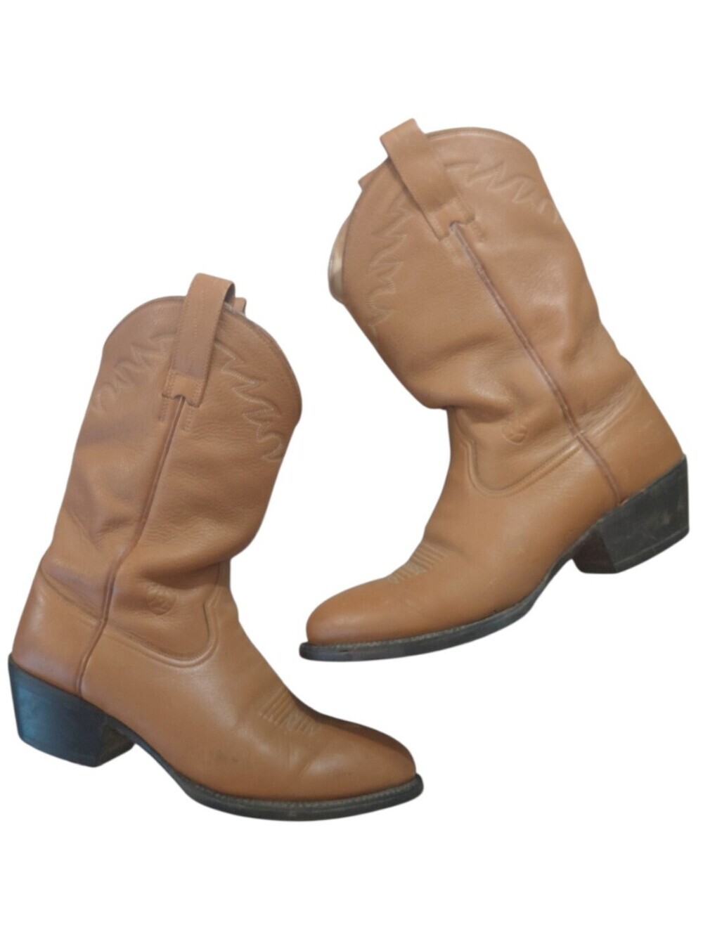 Vintage Ariat Men's Light Brown Leather Cowboy Boots Size 9.5